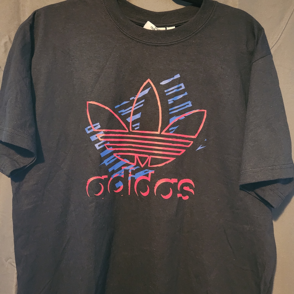 Adidas Black T-Shirt with Red and Blue Logo